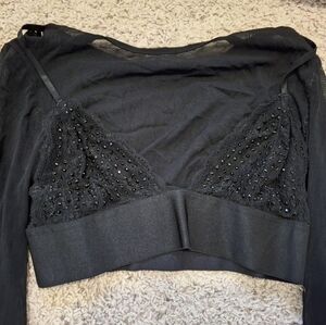 Black lace see through crop top